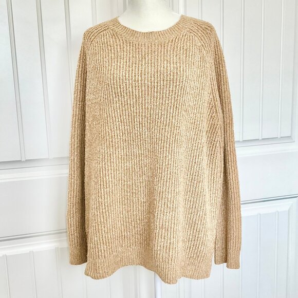 BP Nordstrom Chunky Ribbed Oversized Gold Raglan Long Sleeve Knit Sweater Size L - Picture 1 of 7